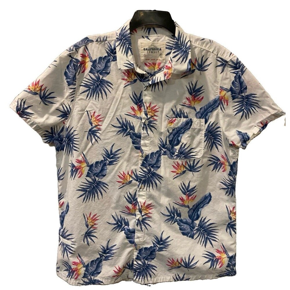 Men's California Cowboy High Water Shirt Birds of Paradise White Sand Size 2XL